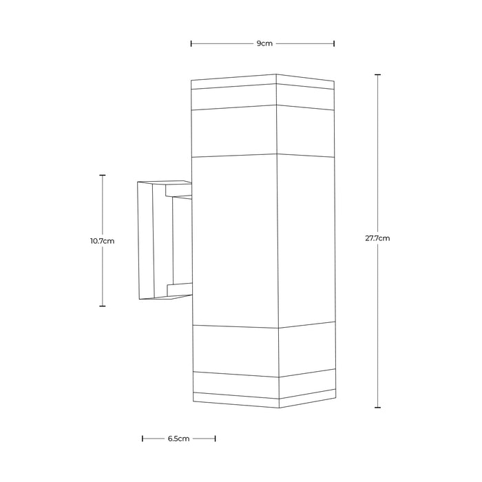 Aplique de pared negro, exterior IP44, 2 luces E27, 10W