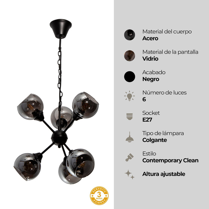 Lámpara Colgante Moderno Negro 60w E27 6 Luces